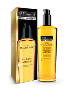 TRESemmé Oil Elixir cuenta con la exclusiva fórmula de la nueva línea Oil Radiante, óleos profesionales que proporcionan un brillo incomparable* y nutrición al cabello, sin dejar una sensación grasosa.