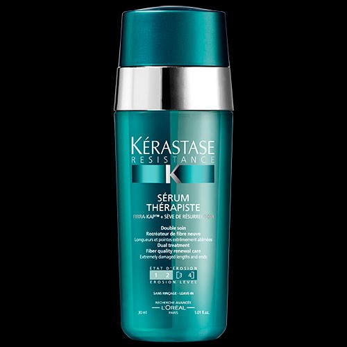 Sérum Thérapiste aporta sus cuidados dual al fusionar una base de aceite con una textura cremosa. Protección térmica y secado más rápido.