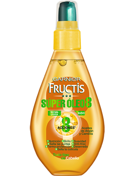 Fructis Oil Repair Super Oleo 8. Nutre, da suavidad, sella las puntas, anti-frizz, da brillo, termo-protege, desenreda y sella la cutícula.